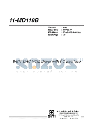 MD118B datasheet - 8-BIT DAC VCM Driver with I2C Interface