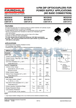 MOC8101 datasheet - 6-PIN DIP OPTOCOUPLERS FOR POWER SUPPLY APPLICATIONS (NO BASE CONNECTION)