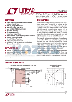 LTM4609IVPBF datasheet - 36VIN, 34VOUT High Effi ciency Buck-Boost DC/DC lModule