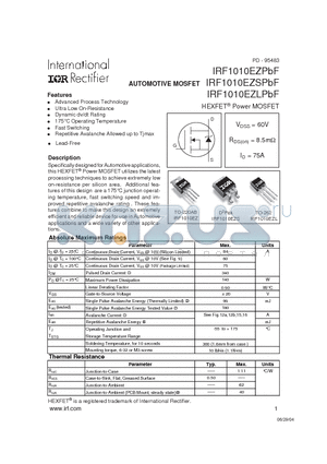 IRF1010EZ datasheet - AUTOMOTIVE MOSFET