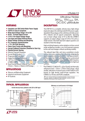 LTM4612EV-PBF datasheet - Ultralow Noise 36VIN, 15VOUT, 5A, DC/DC lModule