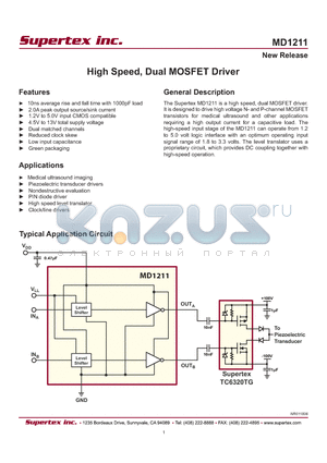 MD1211 datasheet - High Speed, Dual MOSFET Driver