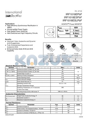 IRF1018ESLPBF datasheet - HEXFET Power MOSFET