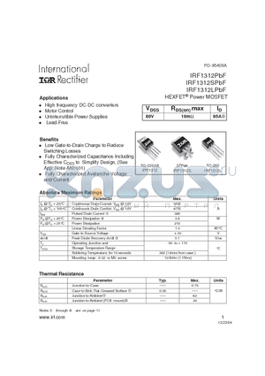 IRF1312SPBF datasheet - HEXFET Power MOSFET