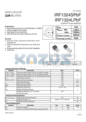 IRF1324SPBF datasheet - HEXFET  Power MOSFET