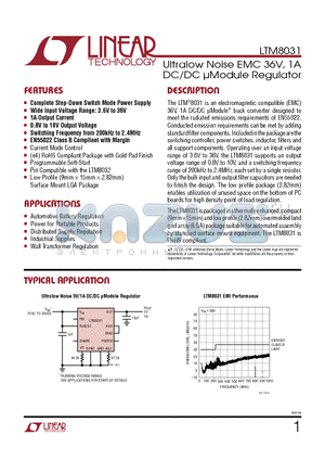 LTM8031 datasheet - Ultralow Noise EMC 36V, 1A DC/DC lModule Regulator