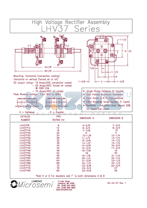 LHV37-16 datasheet - High Voltage Rectifier Assembly