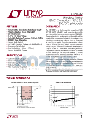 LTM8032MPVPBF datasheet - Ultralow Noise EMC Compliant 36V, 2A DC/DC lModule