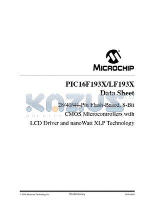 PIC16F1934T-I/MV datasheet - 28/40/44-Pin Flash-Based, 8-Bit CMOS Microcontrollers with LCD Driver and nanoWatt Technology