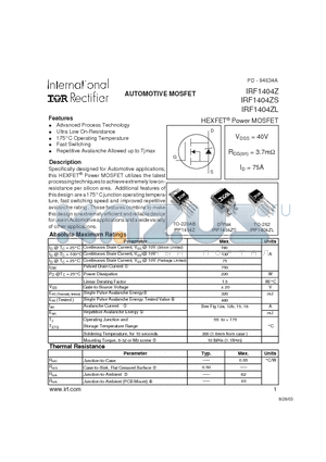 IRF1404ZS datasheet - Advanced Process Technology