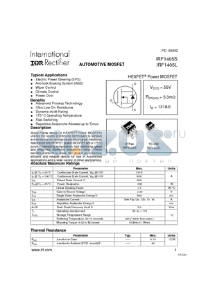 IRF1405L datasheet - Power MOSFET(Vdss=55V, Rds(on)=5.3mohm, Id=131A)