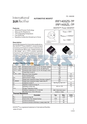 IRF1405ZL-7P datasheet - AUTOMOTIVE MOSFET