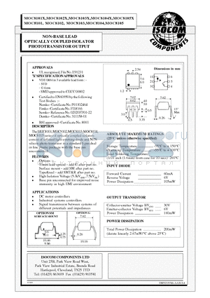 MOC8105X datasheet - NON-BASE LEAD OPTICALLY COUPLED ISOLATOR PHOTOTRANSISTOR OUTPUT