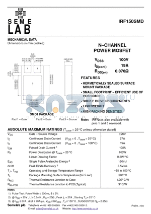 IRF150SMD datasheet - N-CHANNEL POWER MOSFET