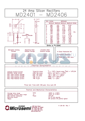 MD2406 datasheet - 24 Amp Schottky Rectifier