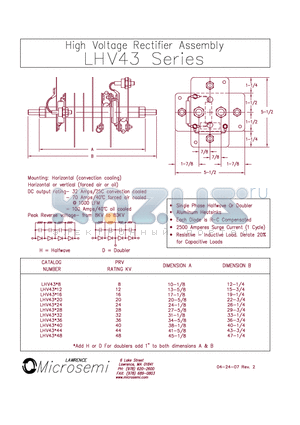 LHV4328 datasheet - HIGH VOLTAGE RECTIFIER ASSEMBLY