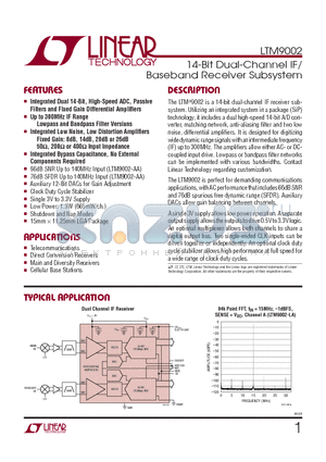 LTM9002IV-LAPBF datasheet - 14-Bit Dual-Channel IF/Baseband Receiver Subsystem