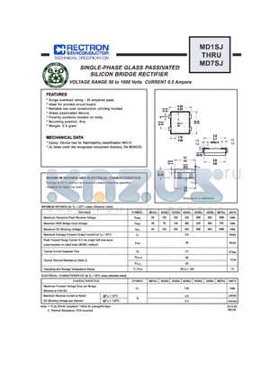 MD2SJ datasheet - SINGLE-PHASE GLASS PASSIVATED SILICON BRIDGE RECTIFIER