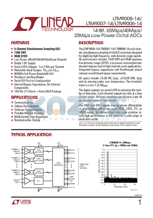 LTM9011-14 datasheet - 14-Bit, 65Msps/40Msps/25Msps Low Power Octal ADCs