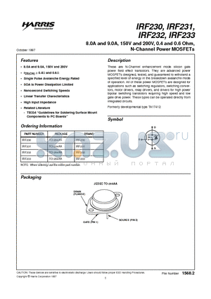 IRF230 datasheet - 8.0A and 9.0A, 150V and 200V, 0.4 and 0.6 Ohm, N-Channel Power MOSFETs