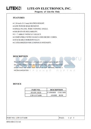 LTP-1157AHR datasheet - Property of Lite-On Only