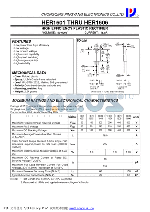 HER1604 datasheet - HIGH EFFICIENCY PLASTIC RECTIFIER