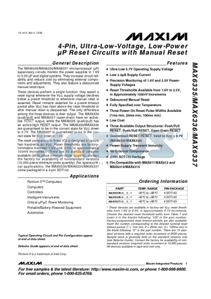 MAX6335US16D3-T datasheet - 4-Pin, Ultra-Low-Voltage, Low-Power lP Reset Circuits with Manual Reset