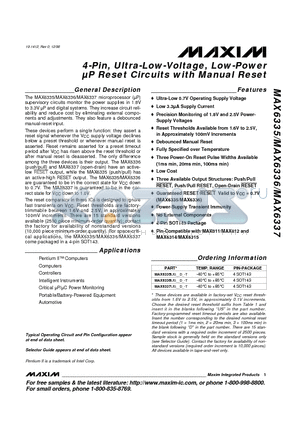 MAX6336 datasheet - 4-Pin, Ultra-Low-Voltage, Low-Power lP Reset Circuits with Manual Reset