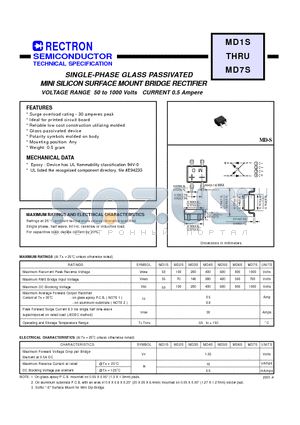MD4S datasheet - SINGLE-PHASE GLASS PASSIVATED MINI SILICON SURFACE MOUNT BRIDGE RECTIFIER (VOLTAGE RANGE 50 to 1000 Volts CURRENT 0.5 Ampere)