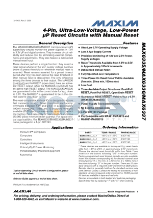 MAX6337US16D3-T datasheet - 4-Pin, Ultra-Low-Voltage, Low-Power uP Reset Circuits with Manual Reset