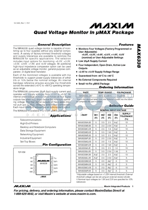 MAX6338AUB datasheet - Quad Voltage Monitor in lMAX Package
