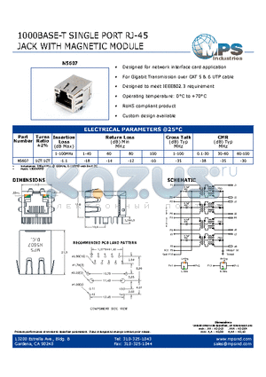 N5607 datasheet - 1000BASE-T SINGLE PORT RJ-45 JACK WITH MAGNETIC MODULE