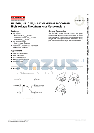 MOC8204M datasheet - High Voltage Phototransistor Optocouplers
