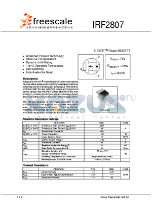 IRF2807 datasheet - HEXFET Power MOSFET