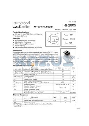 IRF2805 datasheet - AUTOMOTIVE MOSFET