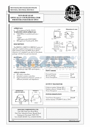 MOC8113X datasheet - NON-BASE LEAD OPTICALLY COUPLED ISOLATOR PHOTOTRANSISTOR OUTPUT