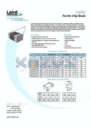 LI0201B121R-10 datasheet - Ferrite Chip Beads