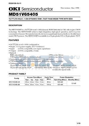 MD51V65405-50 datasheet - 16,777,216-Word x 4-Bit DYNAMIC RAM : FAST PAGE MODE TYPE WITH EDO