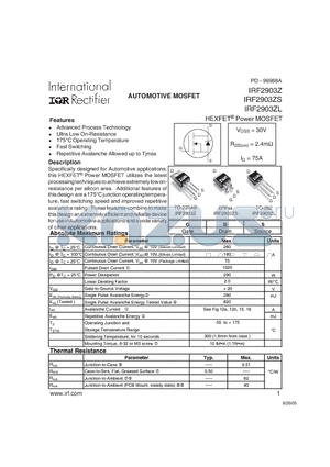 IRF2903ZS datasheet - HEXFET  Power MOSFET