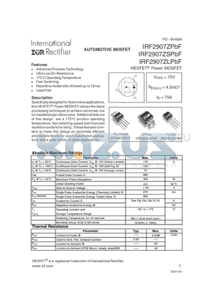 IRF2907ZLPBF datasheet - HEXFET Power MOSFET
