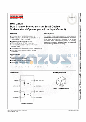 MOCD217R2M datasheet - Dual Channel Phototransistor Small Outline Surface Mount Optocouplers (Low Input Current)