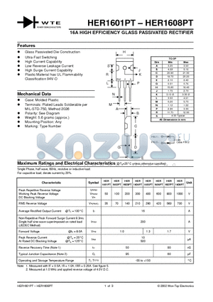 HER1606PT datasheet - 16A HIGH EFFICIENCY GLASS PASSIVATED RECTIFIER