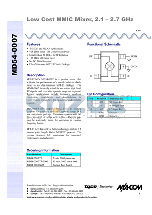 MD54-0007TR datasheet - Low Cost MMIC Mixer, 2.1 - 2.7 GHz