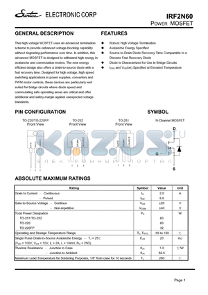 IRF2N60-220FP datasheet - POWER MOSFET