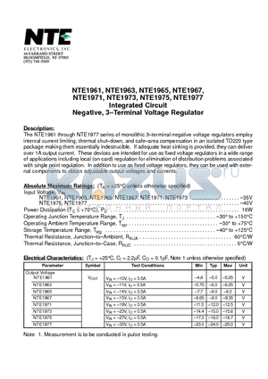 NTE1967 datasheet - Integrated Circuit Negative, 3-Terminal Voltage Regulator