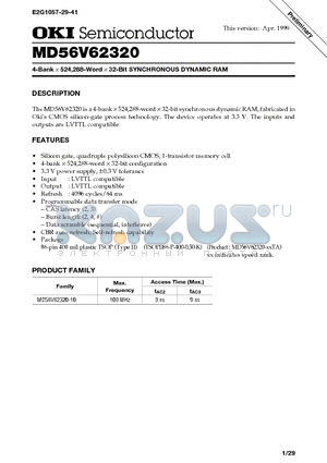 MD56V62320 datasheet - 4-Bank x 524,288-Word x 32-Bit SYNCHRONOUS DYNAMIC RAM