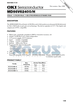 MD56V62400 datasheet - 4-Bank x 4,194,304-Word x 4-Bit SYNCHRONOUS DYNAMIC RAM