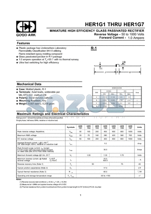 HER1G5 datasheet - MINIATURE HIGH EFFICIENCY GLASS PASSIVATED RECTIFIER