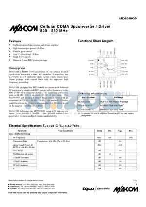 MD59-0039TR datasheet - Cellular CDMA Upconverter / Driver 820 - 850 MHz