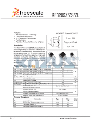 IRF3205ZS datasheet - HEXFET^ Power MOSFET